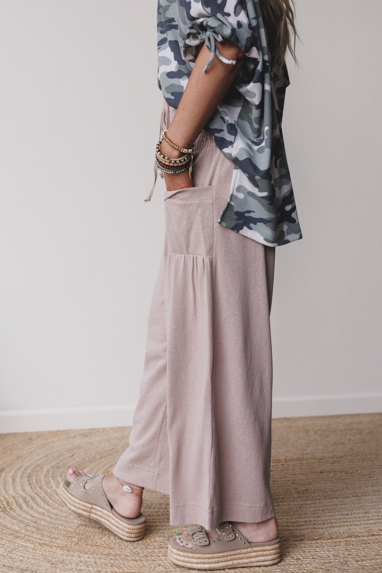 Solana Solid Wide Leg Pants - Natural