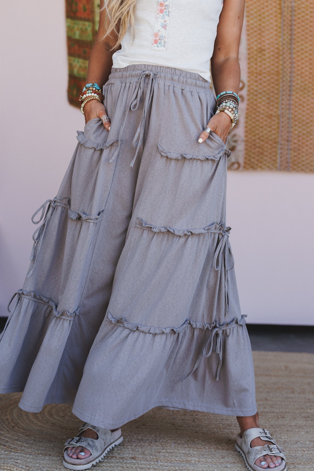 A New You Ruffle Wide Leg Pants - Charcoal