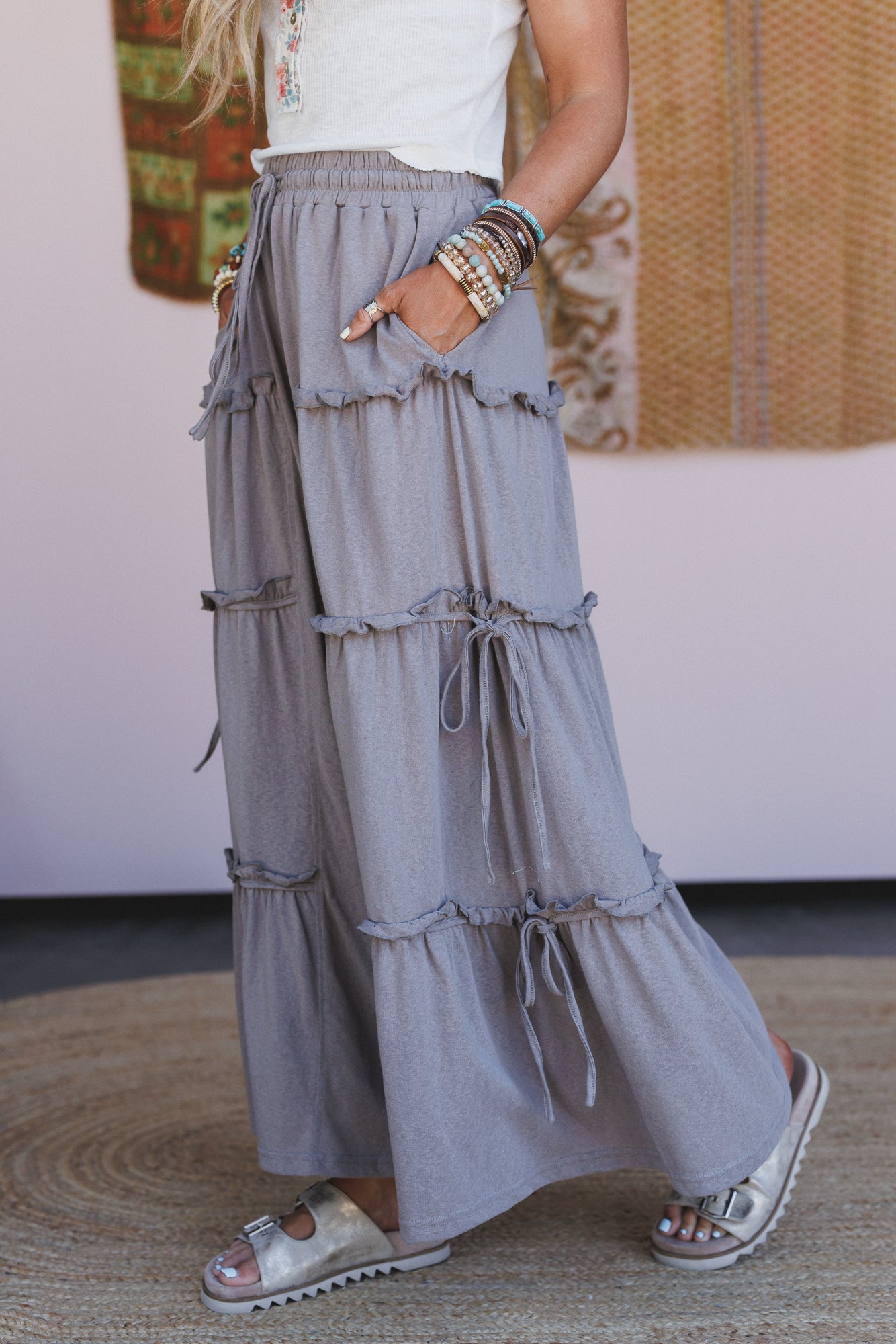 A New You Ruffle Wide Leg Pants - Charcoal