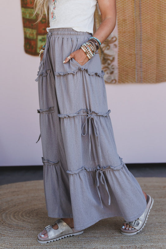 A New You Ruffle Wide Leg Pants - Charcoal