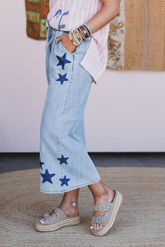 Nova Star Wide Leg Pants - Light Denim