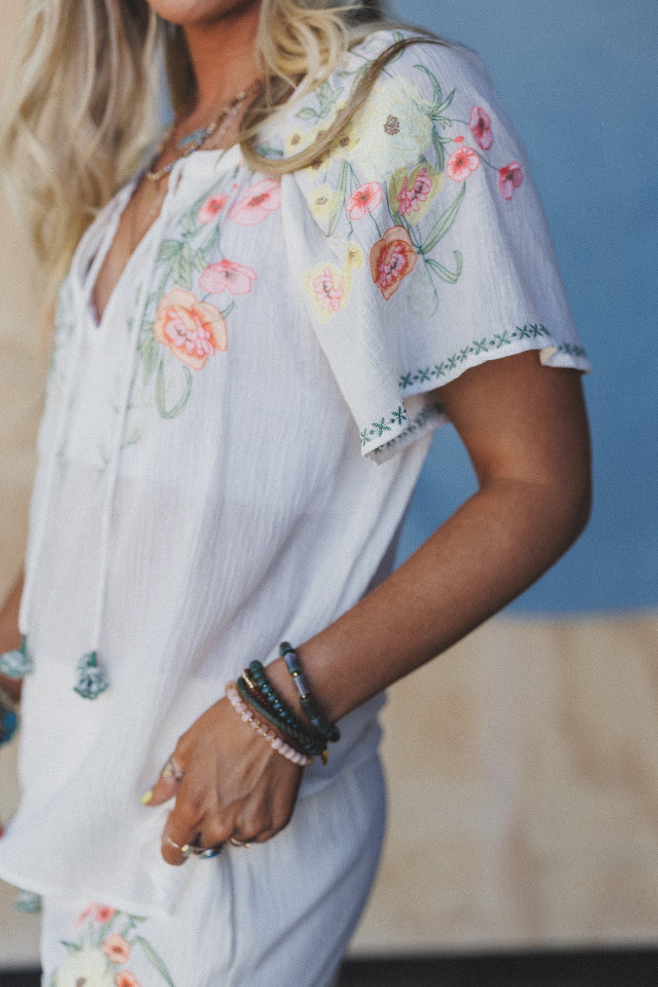 Perrin Floral Embroidered Top - Cream