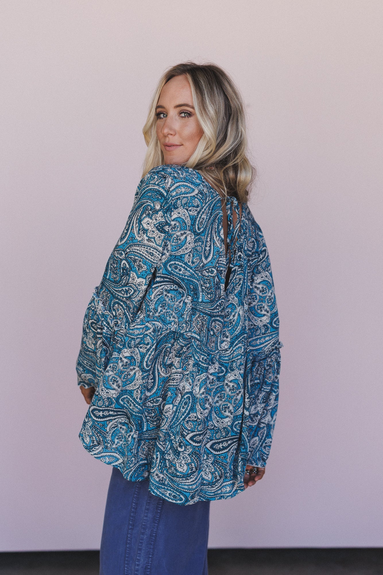 The Nest Brea Paisley Print Top - Blue Paisley Print