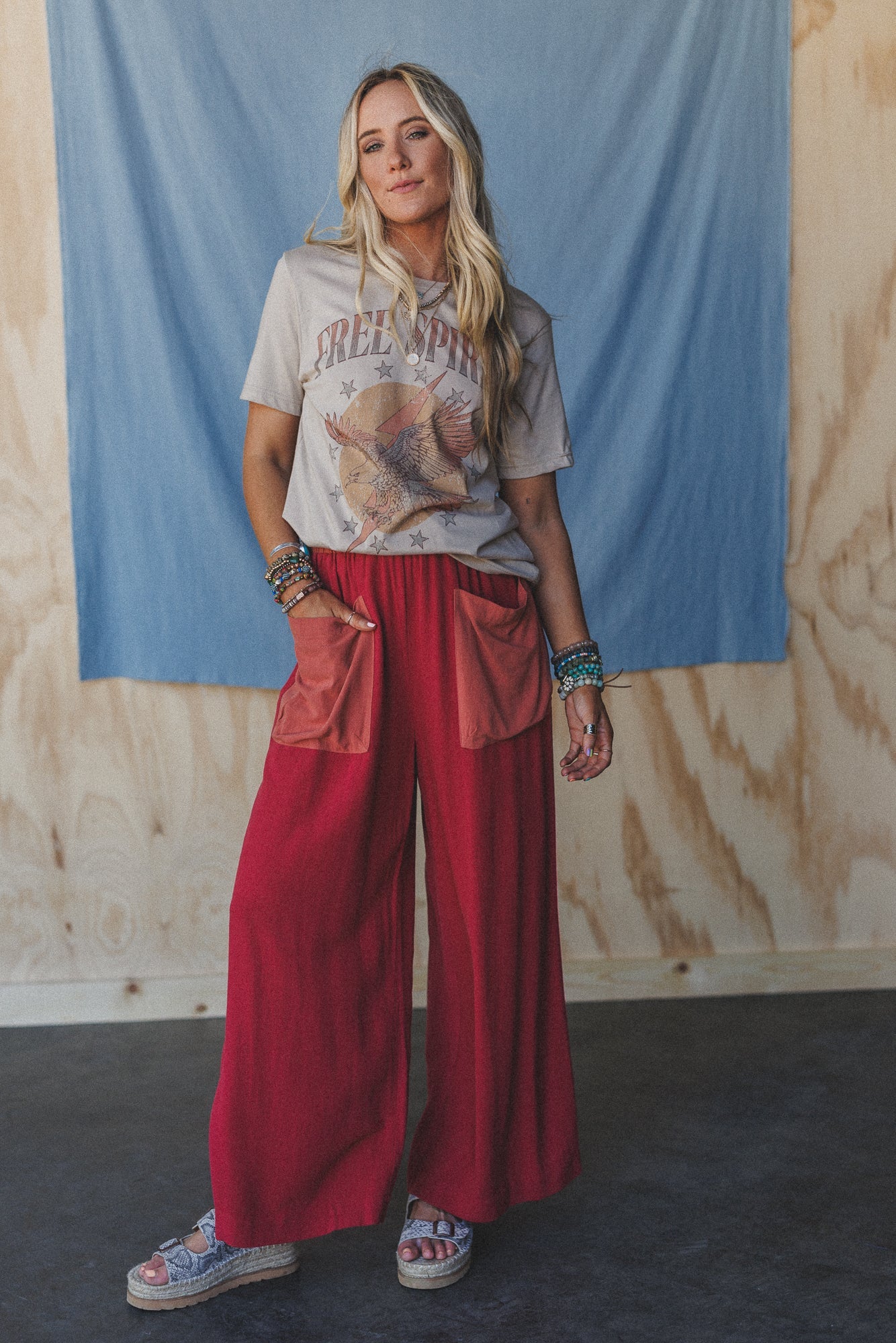 The Nest No Rush Wide Leg Pants - Terracotta Multi