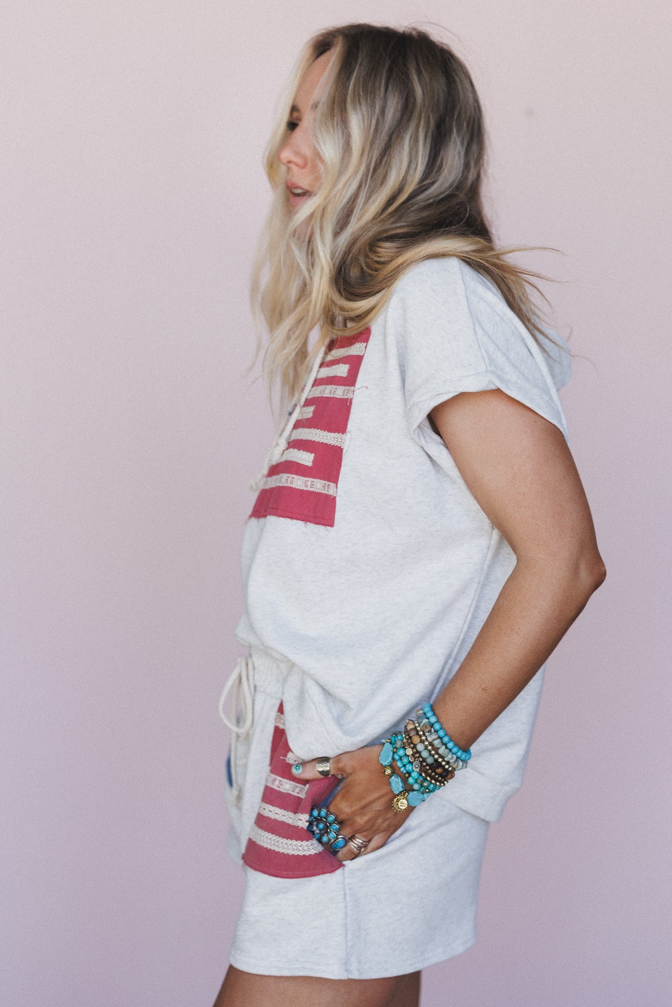 American Dream Hoodie Top - Heather Grey