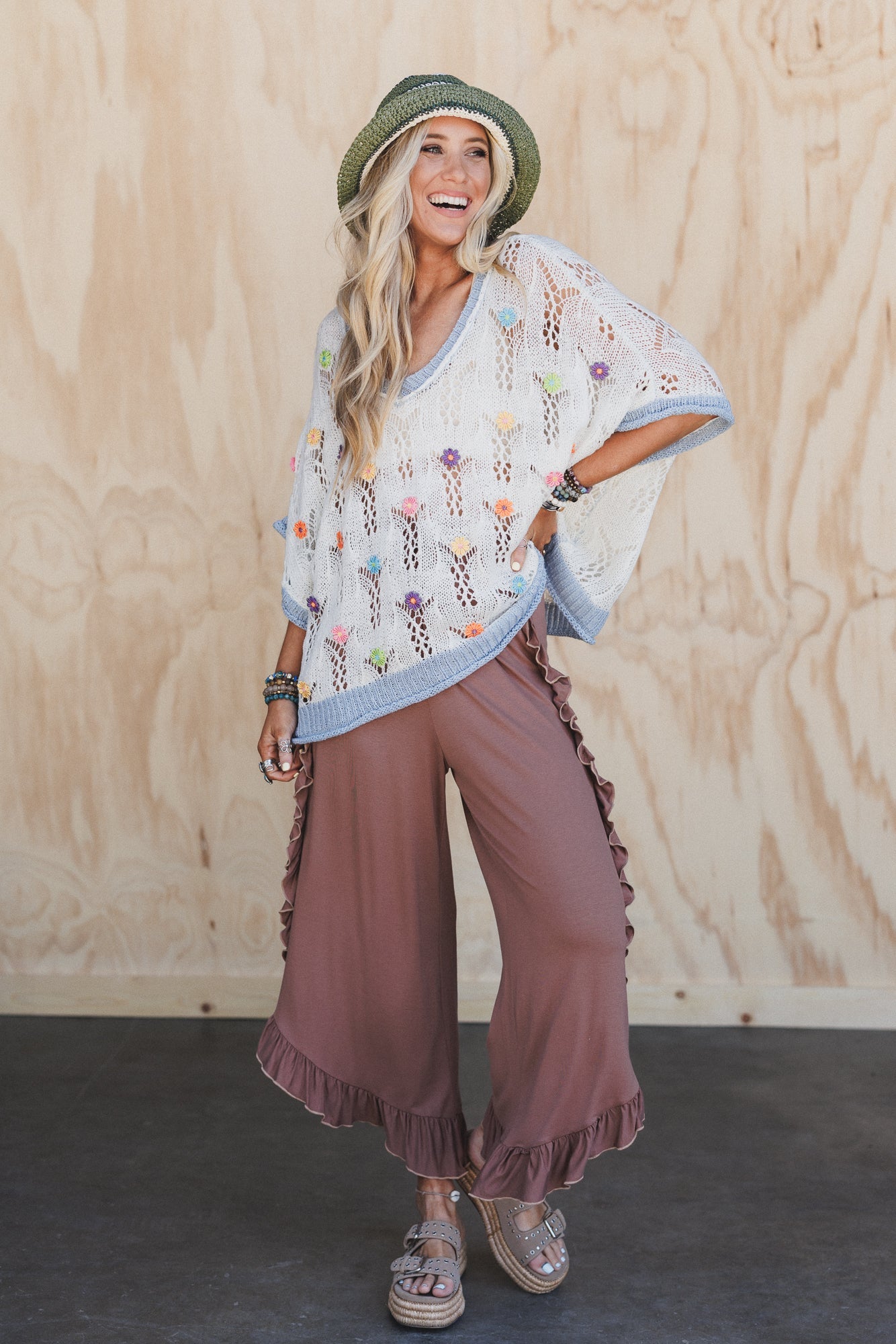 The Nest Saturdays Ruffle Wide Leg Pants - Dark Mocha