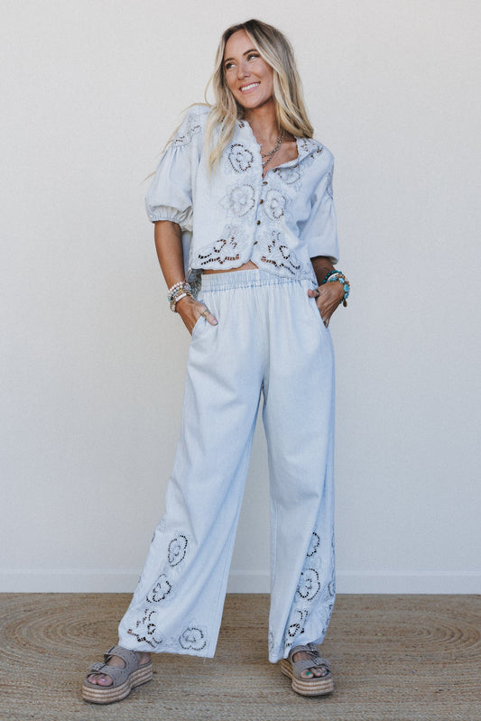 Leticia Embroidered 2 Piece Bundle - Denim