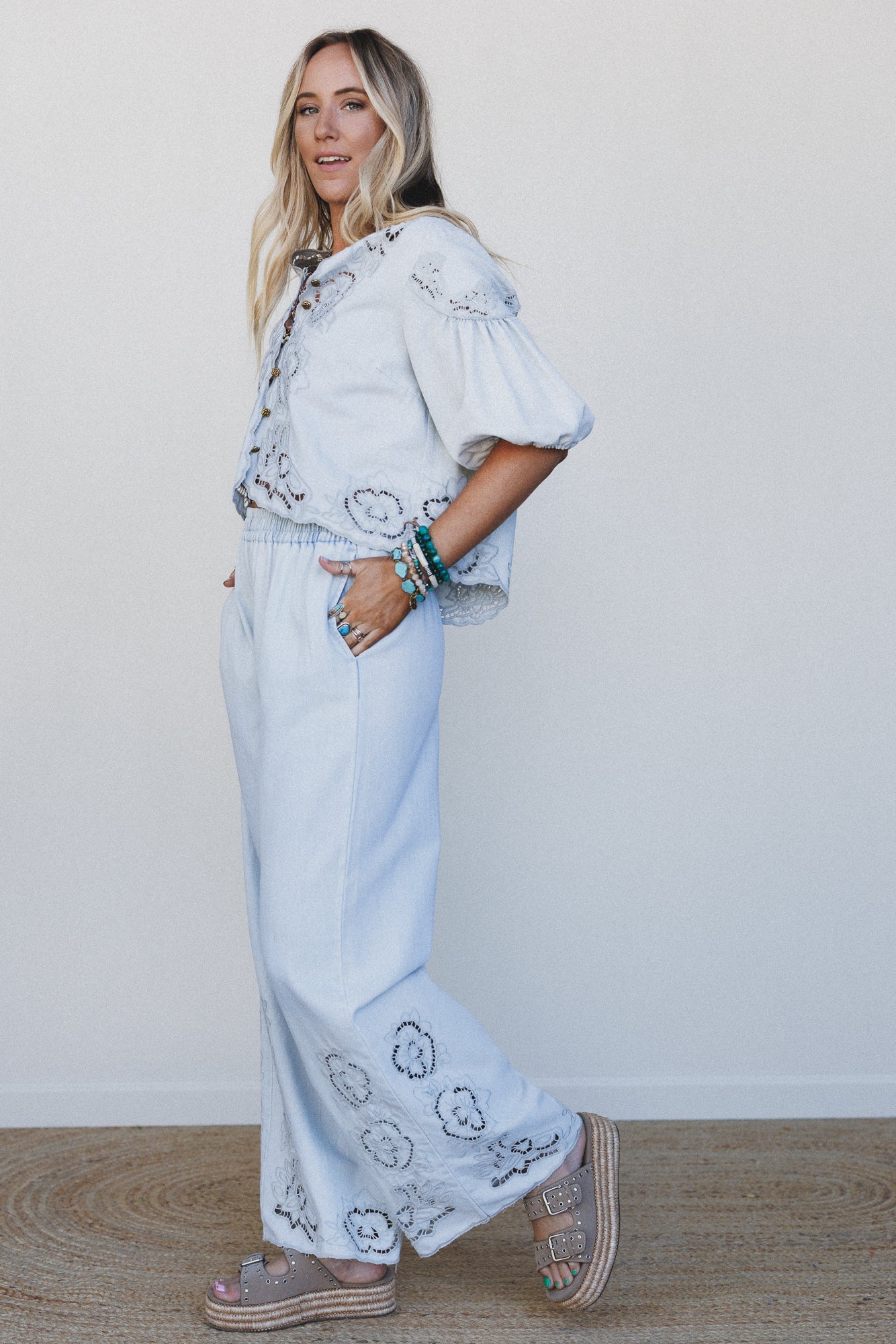 Leticia Embroidered 2 Piece Bundle - Denim