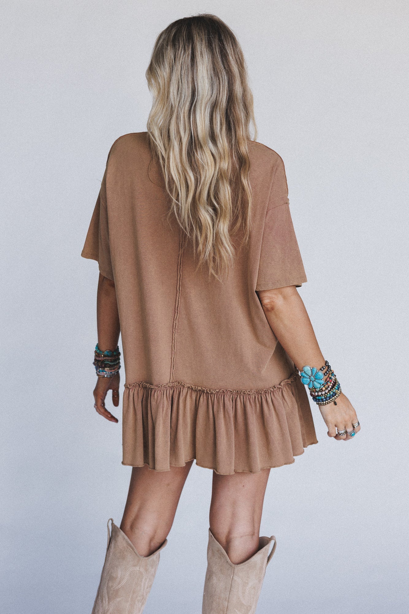 Soft Horizon Ruffled Hem Tunic - Clay
