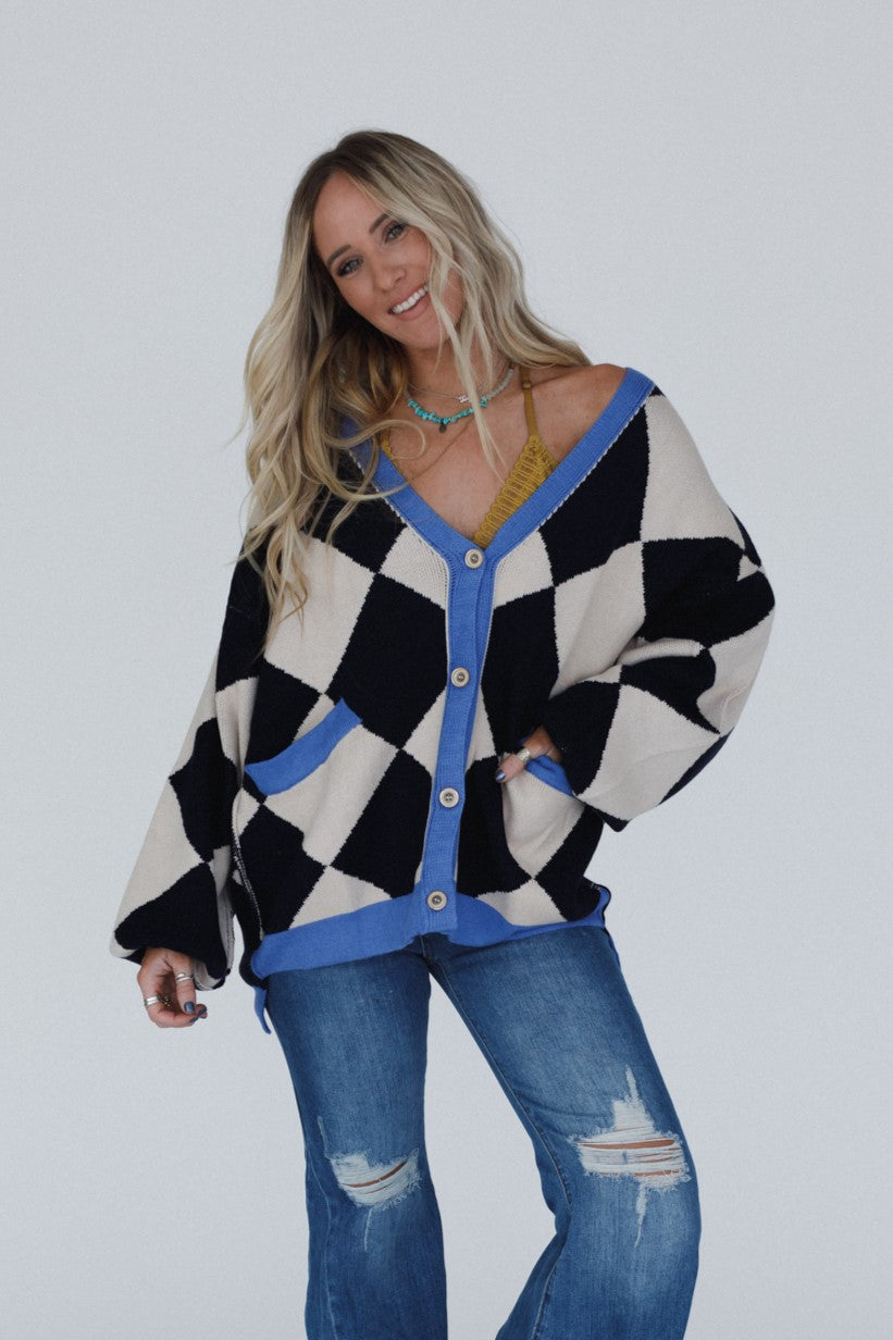 Ayla Argyle Cardigan - Navy