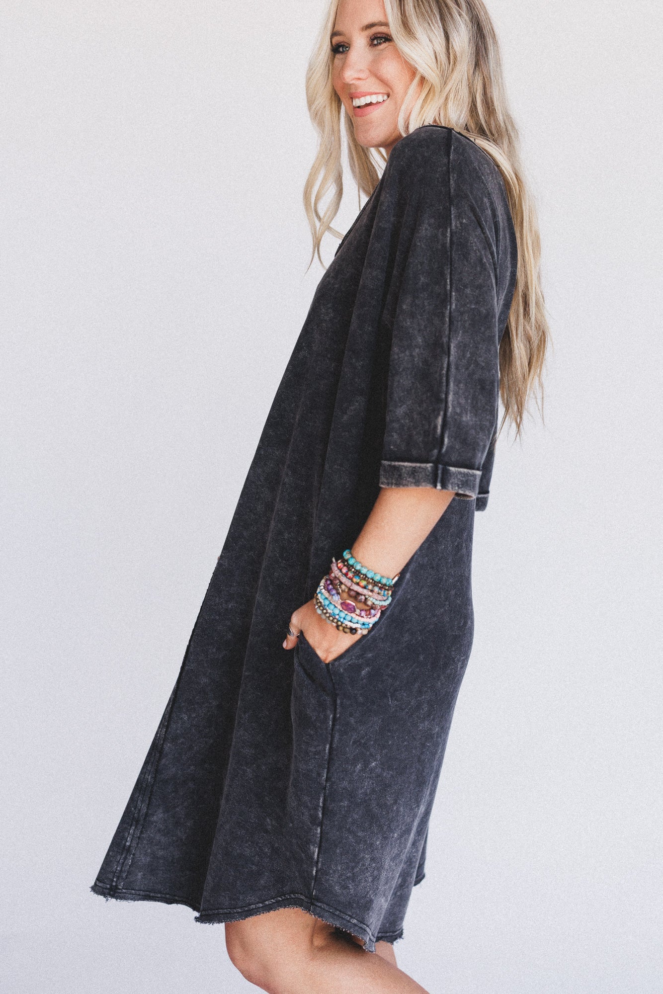 Stormy Skies Tee Dress - Black