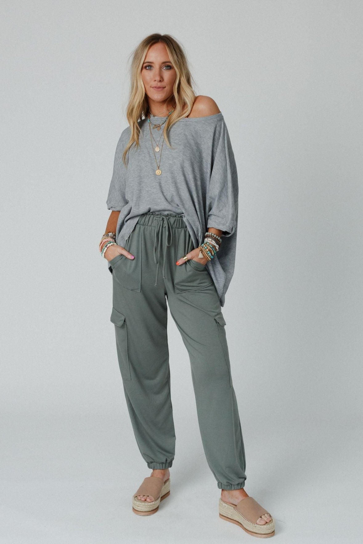 The Nest Easy Mornings Cinched Pants - Light Olive