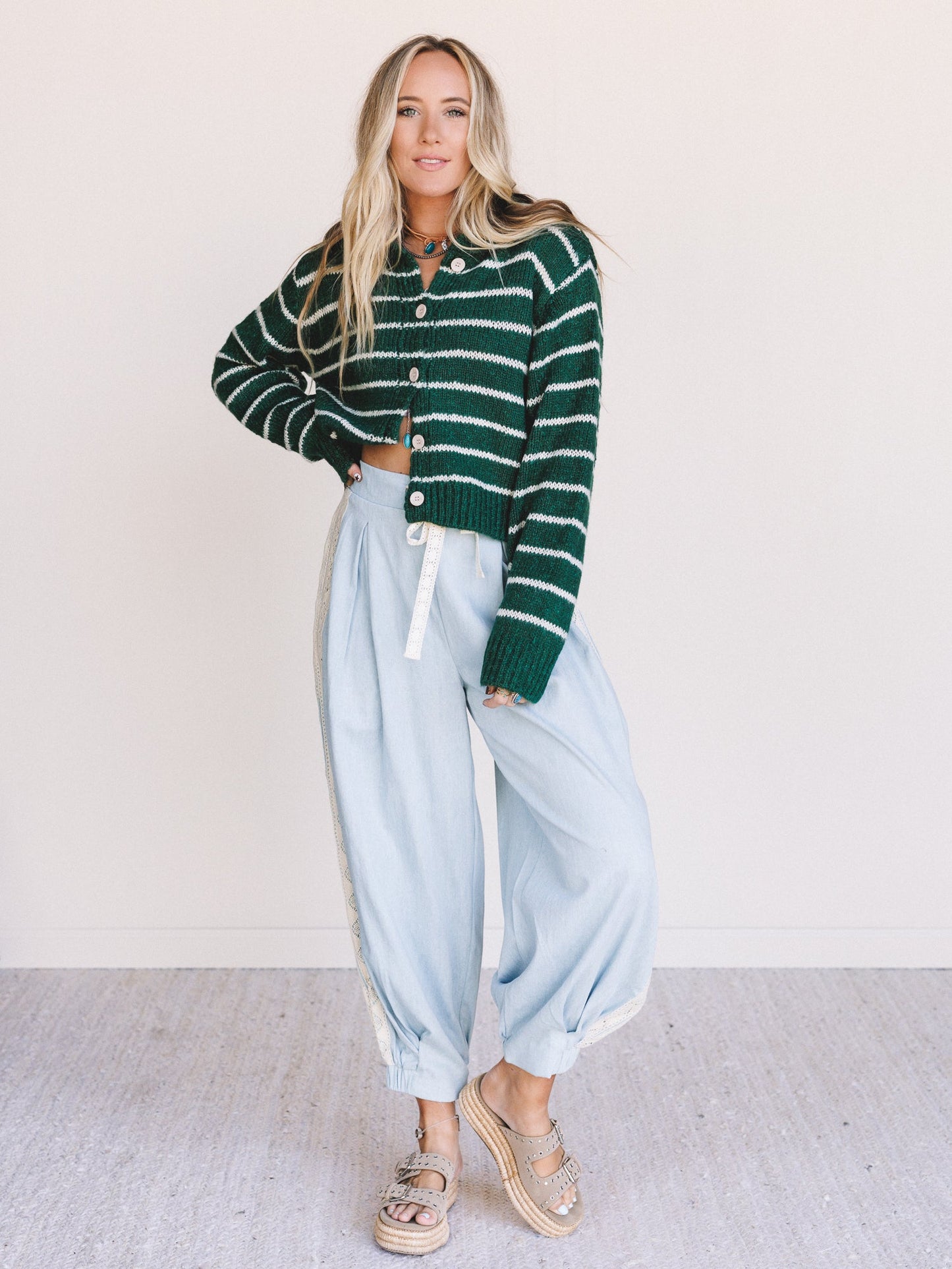 Soul Bloom Pleated Wide Leg Pants - Blue