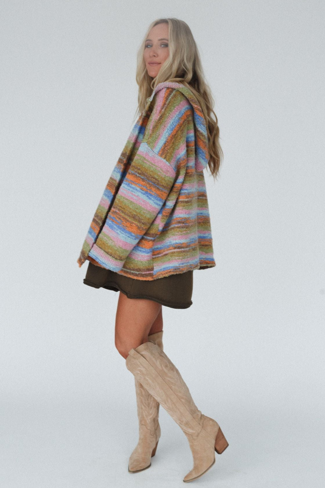 Shanae Striped Hoodie Cardigan - Blue Multi