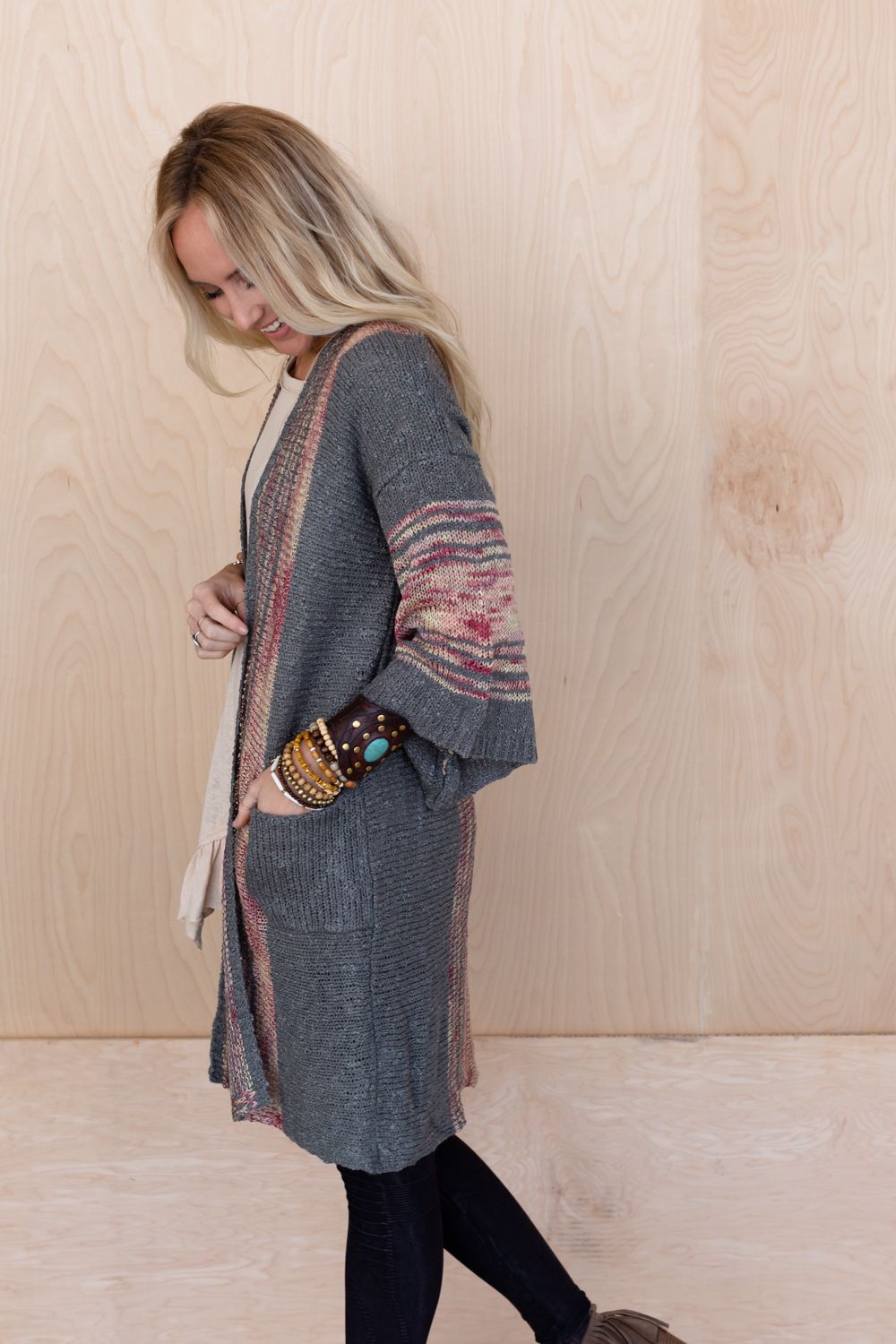 Rose Boho Throw On Cardigan - Gray