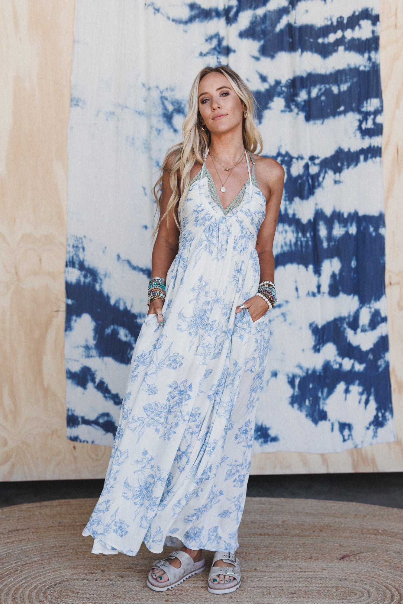 Rosy Mirage Halter Dress - Cream