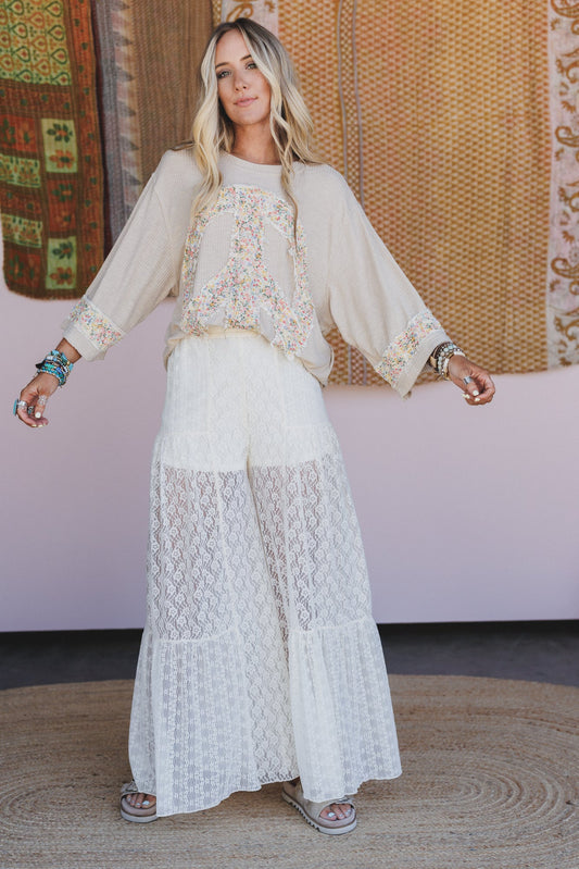 Lacewood Dreams Wide Leg Pants - Cream