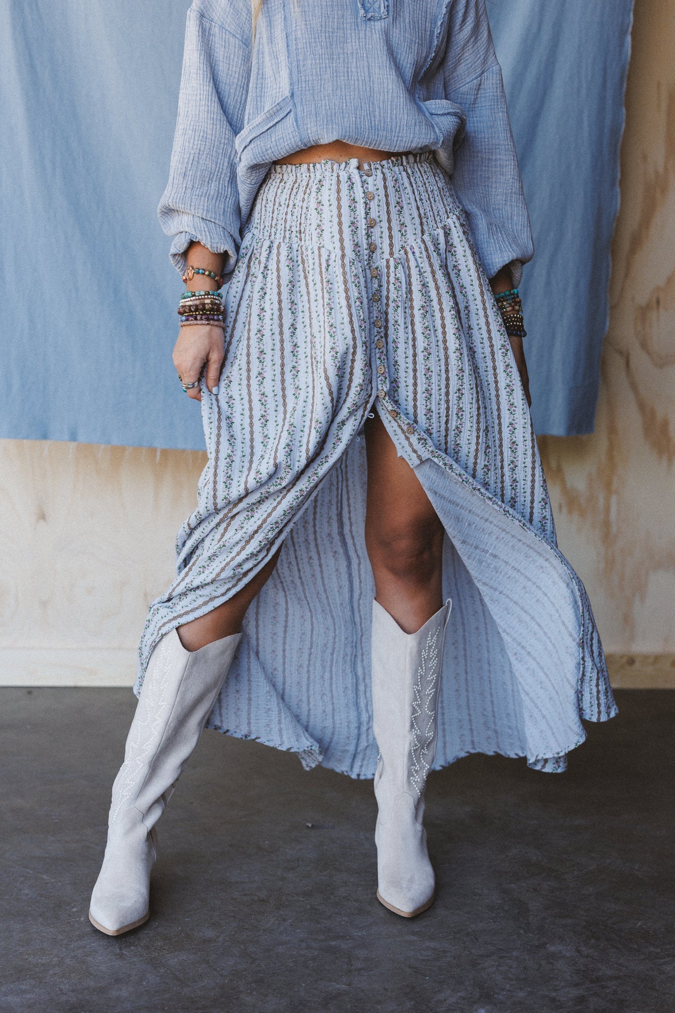 Boheme Bliss Maxi Skirt - Blue