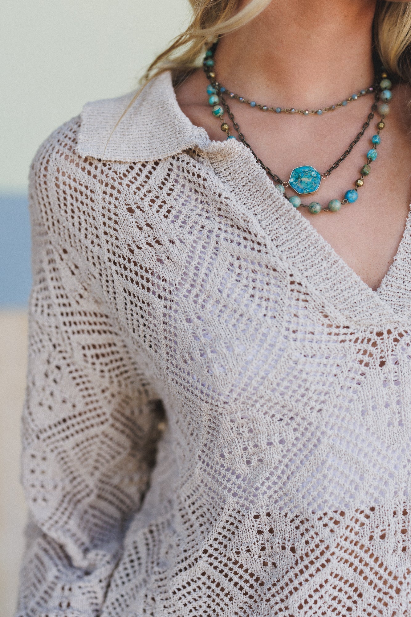 Wild Contrast V Neck Sweater - Oatmeal