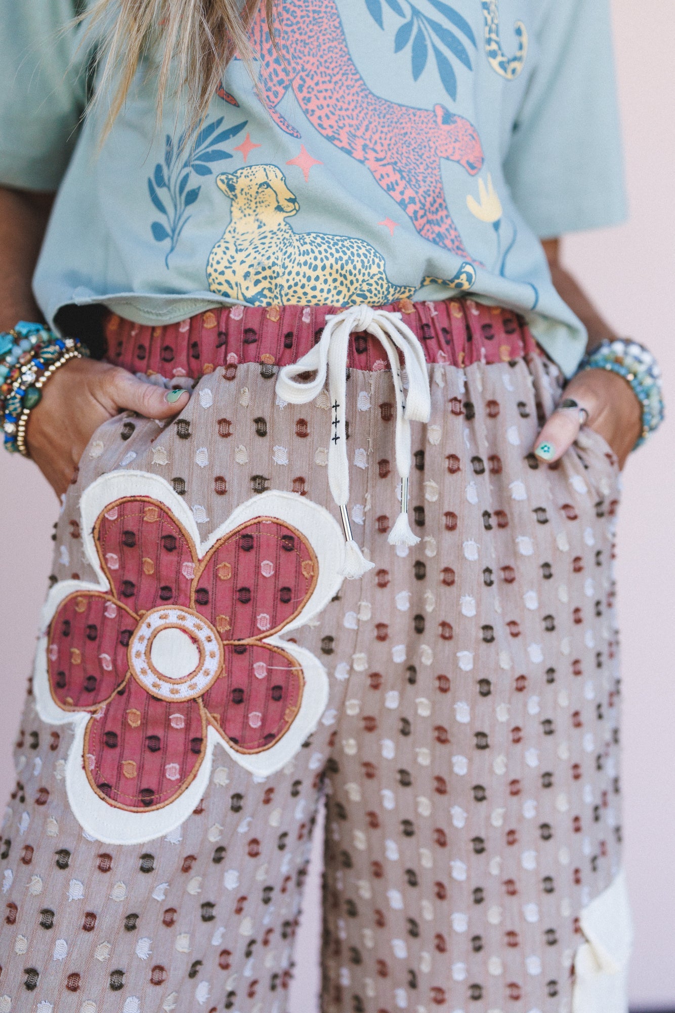 Flower Power Patchwork Pants - Taupe