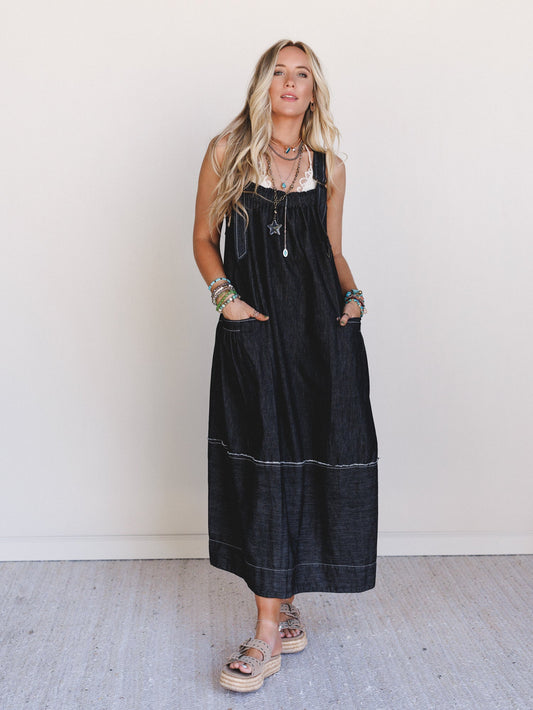 New Frontier Overalls Dress - Black