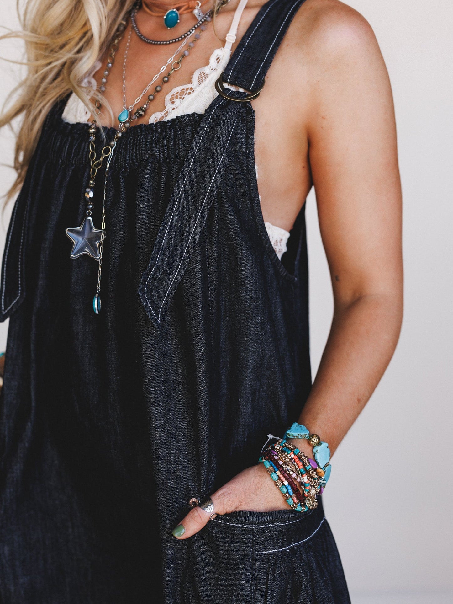 New Frontier Overalls Dress - Black