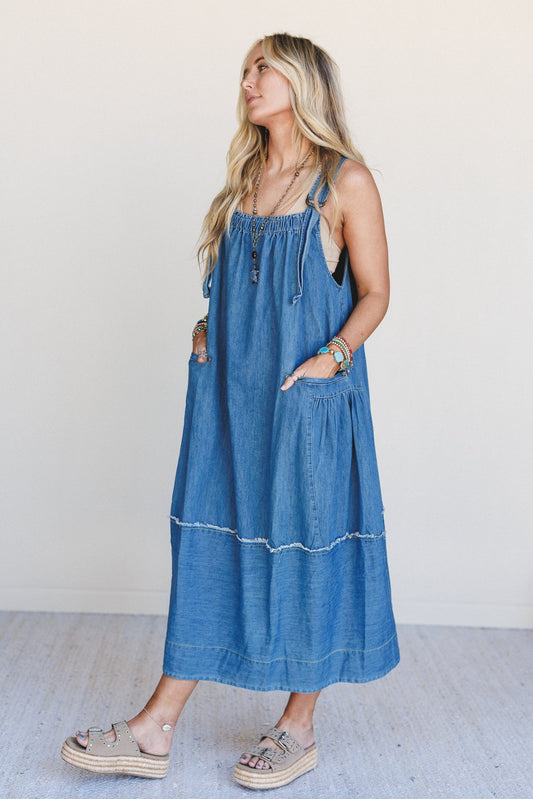 New Frontier Overalls Dress - Medium Denim