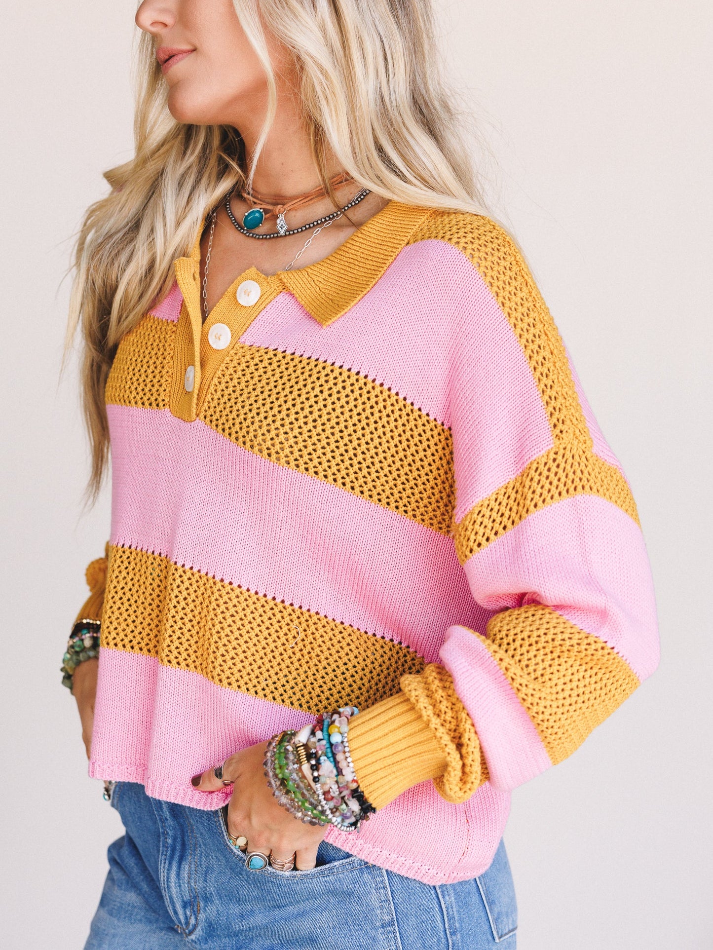 Varsity Charm Striped Top - Mustard
