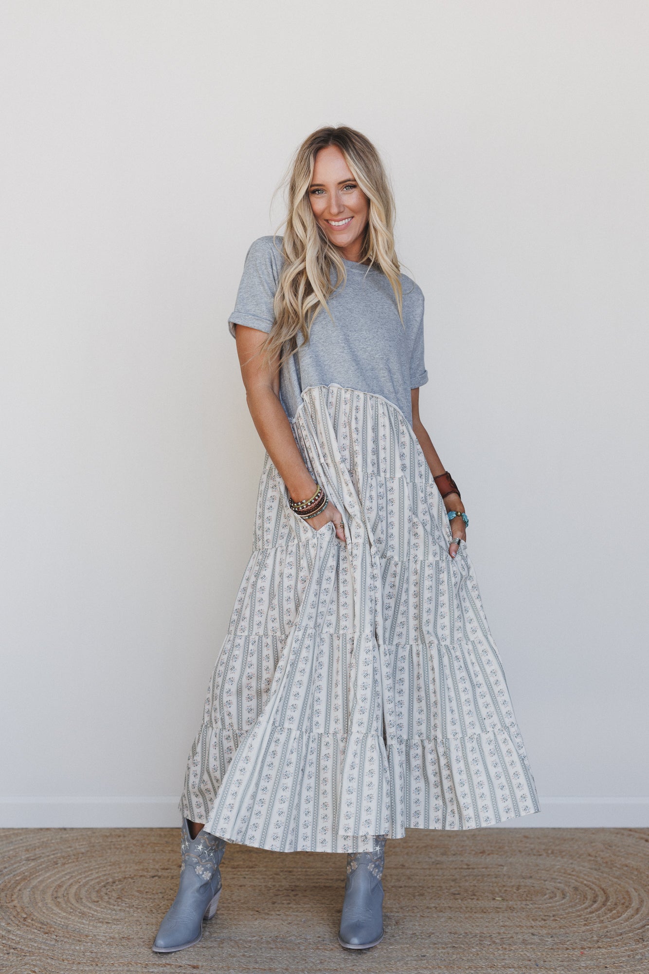 Willow Song Contrast Tiered Dress - Gray
