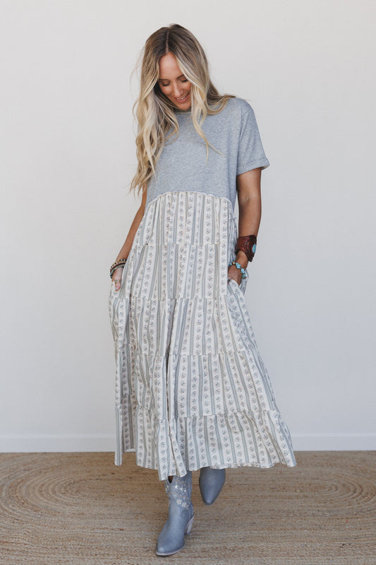 Willow Song Contrast Tiered Dress - Gray
