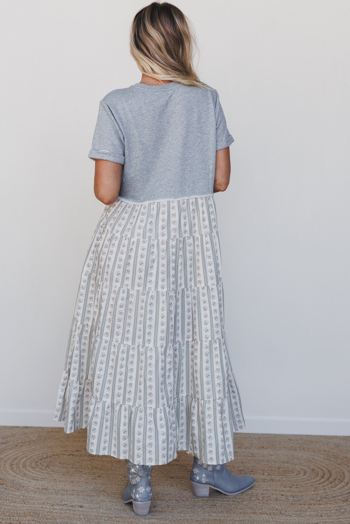 Willow Song Contrast Tiered Dress - Gray