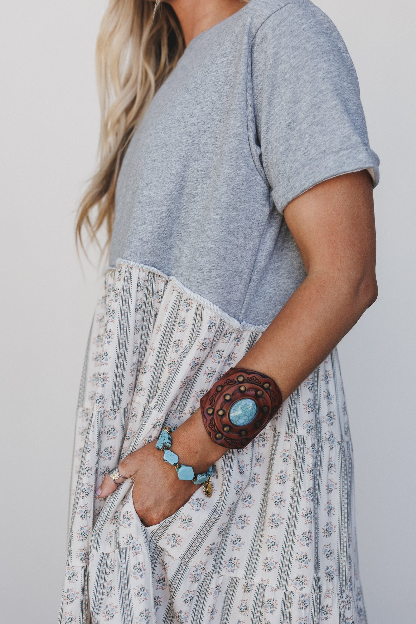 Willow Song Contrast Tiered Dress - Gray