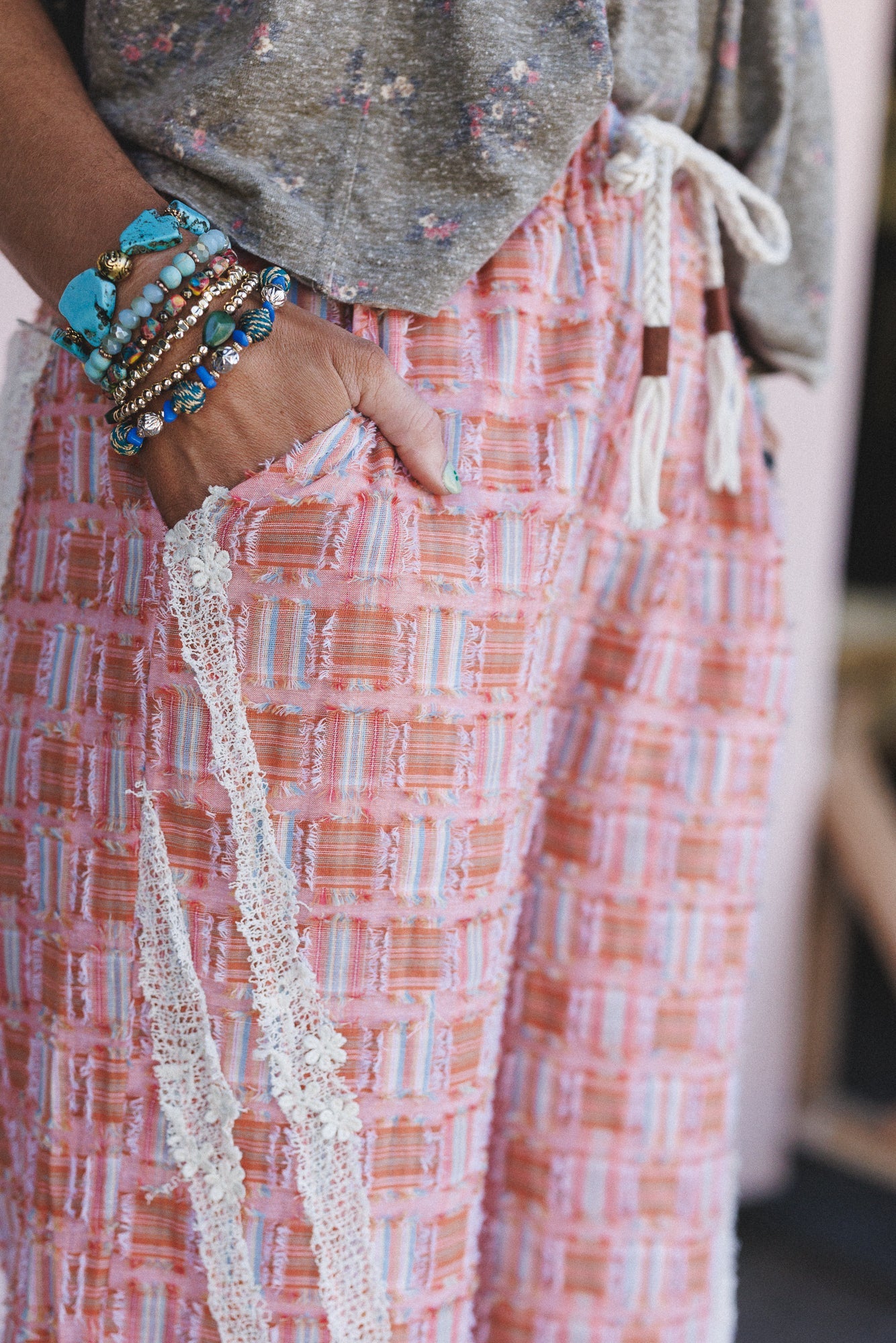 Preppy And Lace Wide Leg Pants - Orange