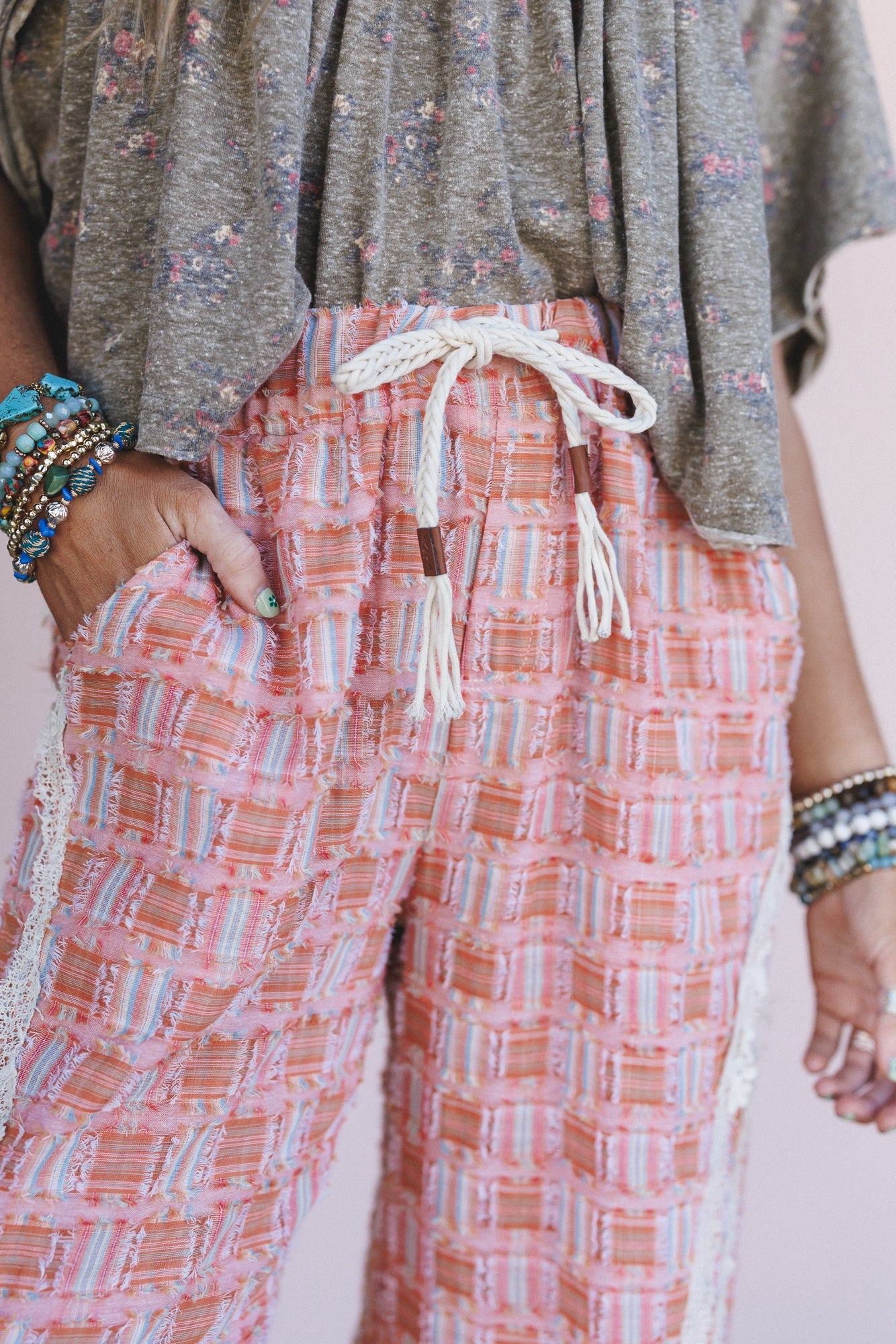 Preppy And Lace Wide Leg Pants - Orange