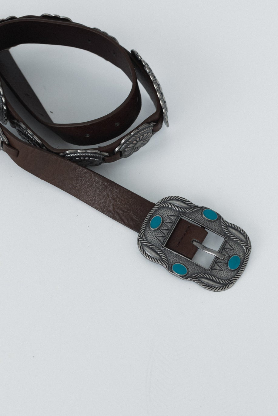 Austin Turquoise Concho Belt - Brown