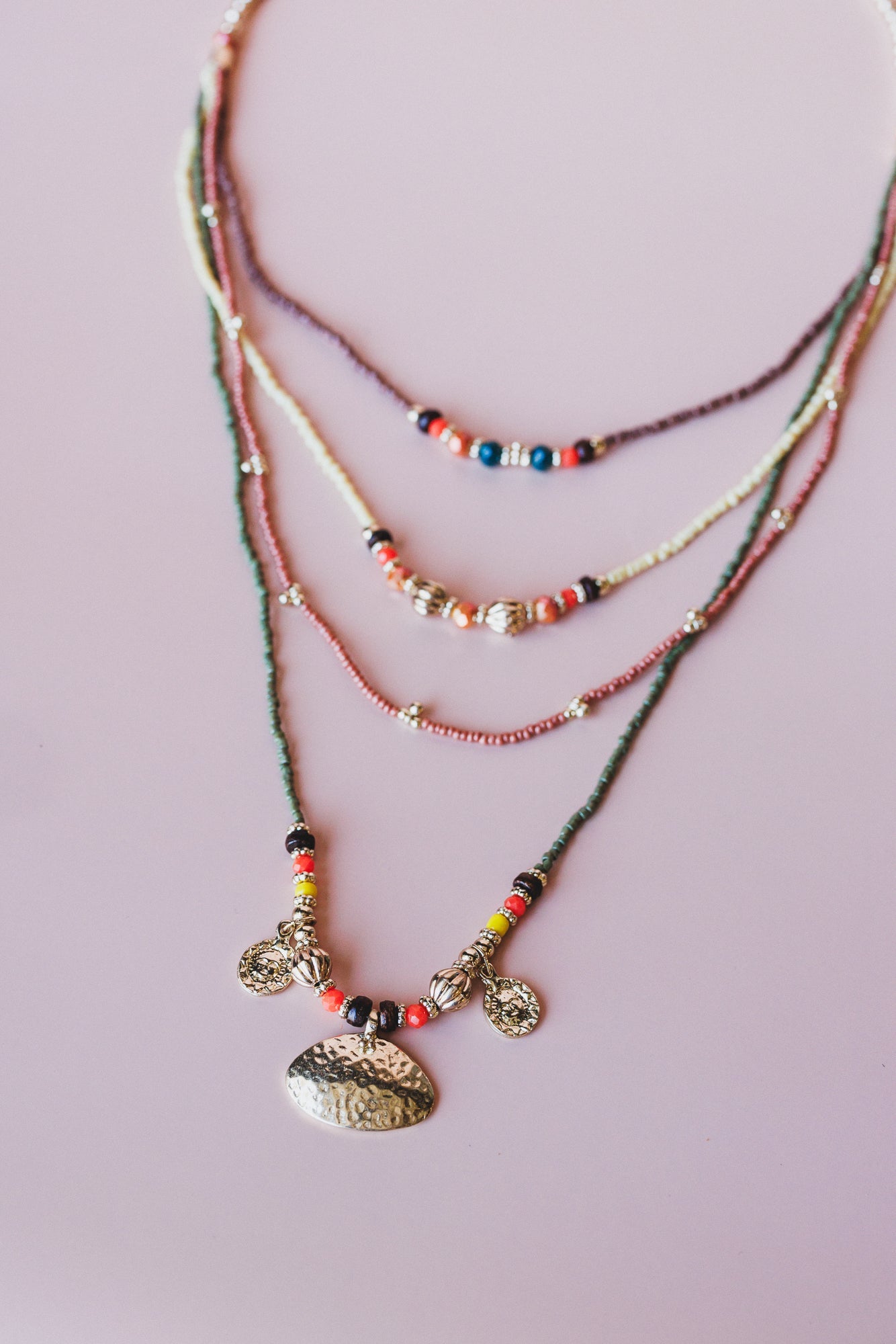 Boho Glow Layered Necklace - Orange Multi