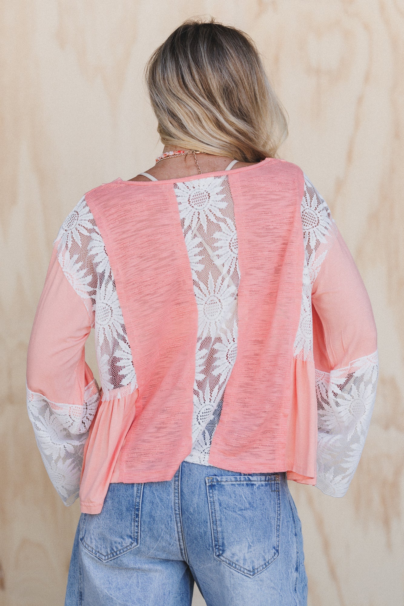 Soft Bloom Lace Flare Top - Coral