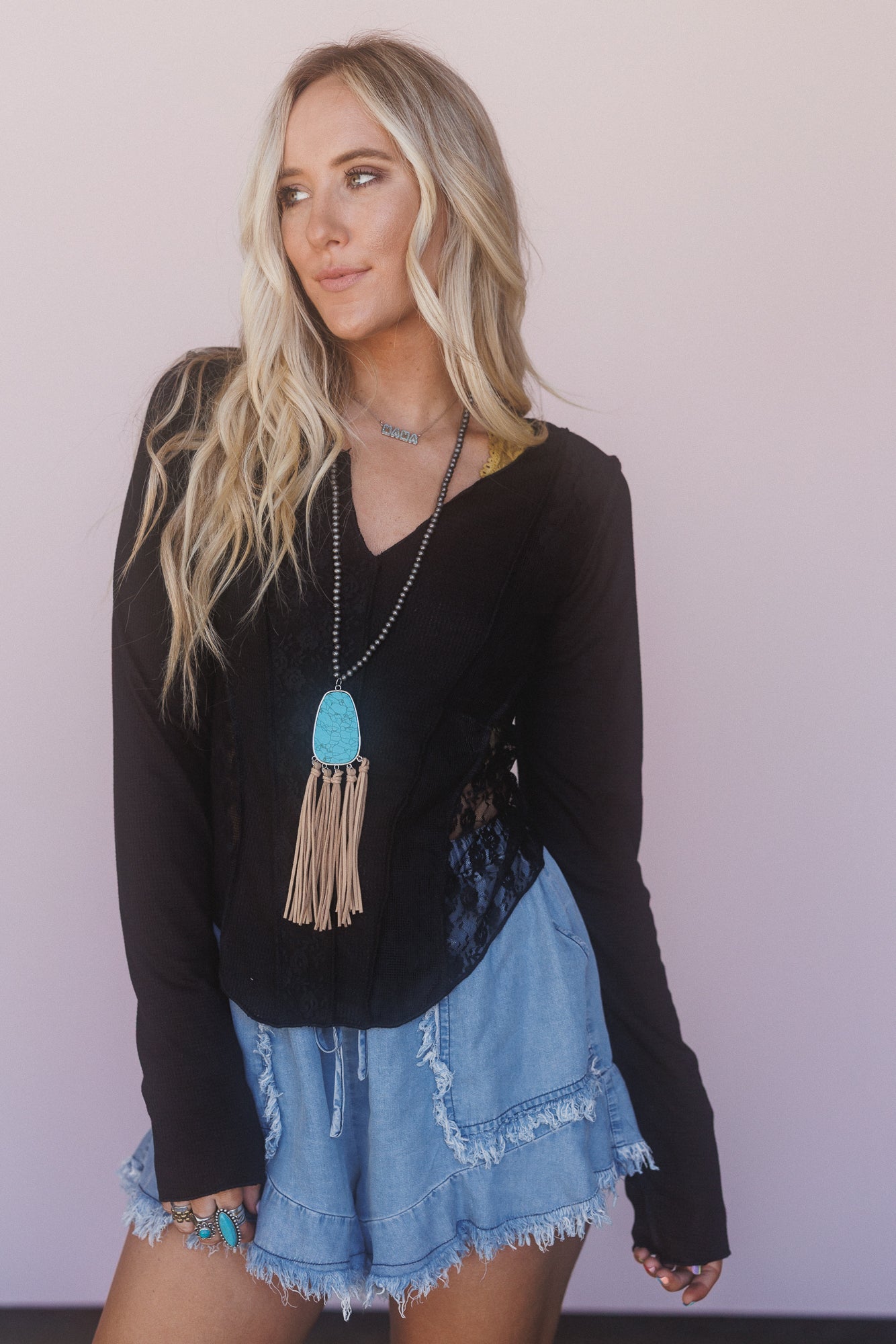 Caia Long Sleeve Lace Top - Black