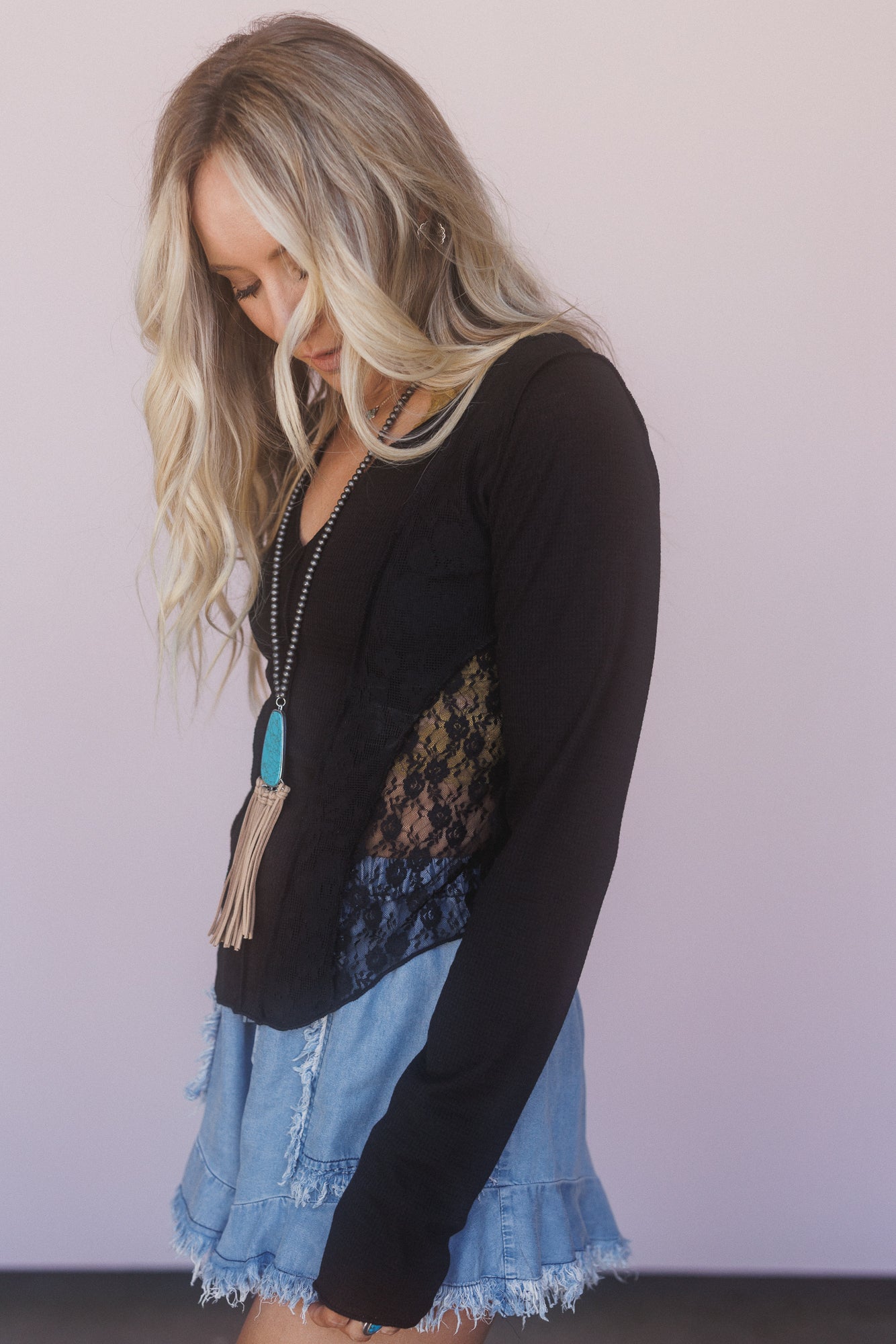 Caia Long Sleeve Lace Top - Black
