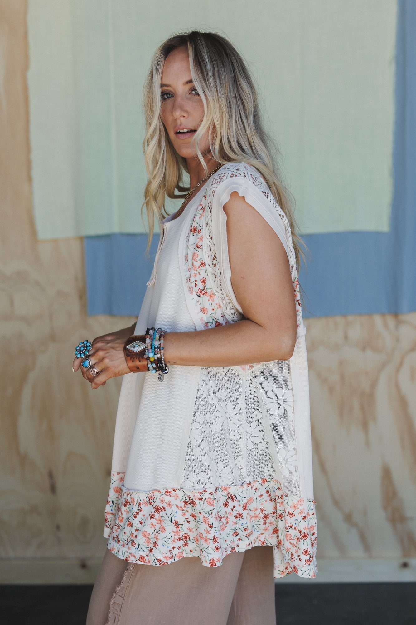 Sunlit Blooms Floral Top - Cream