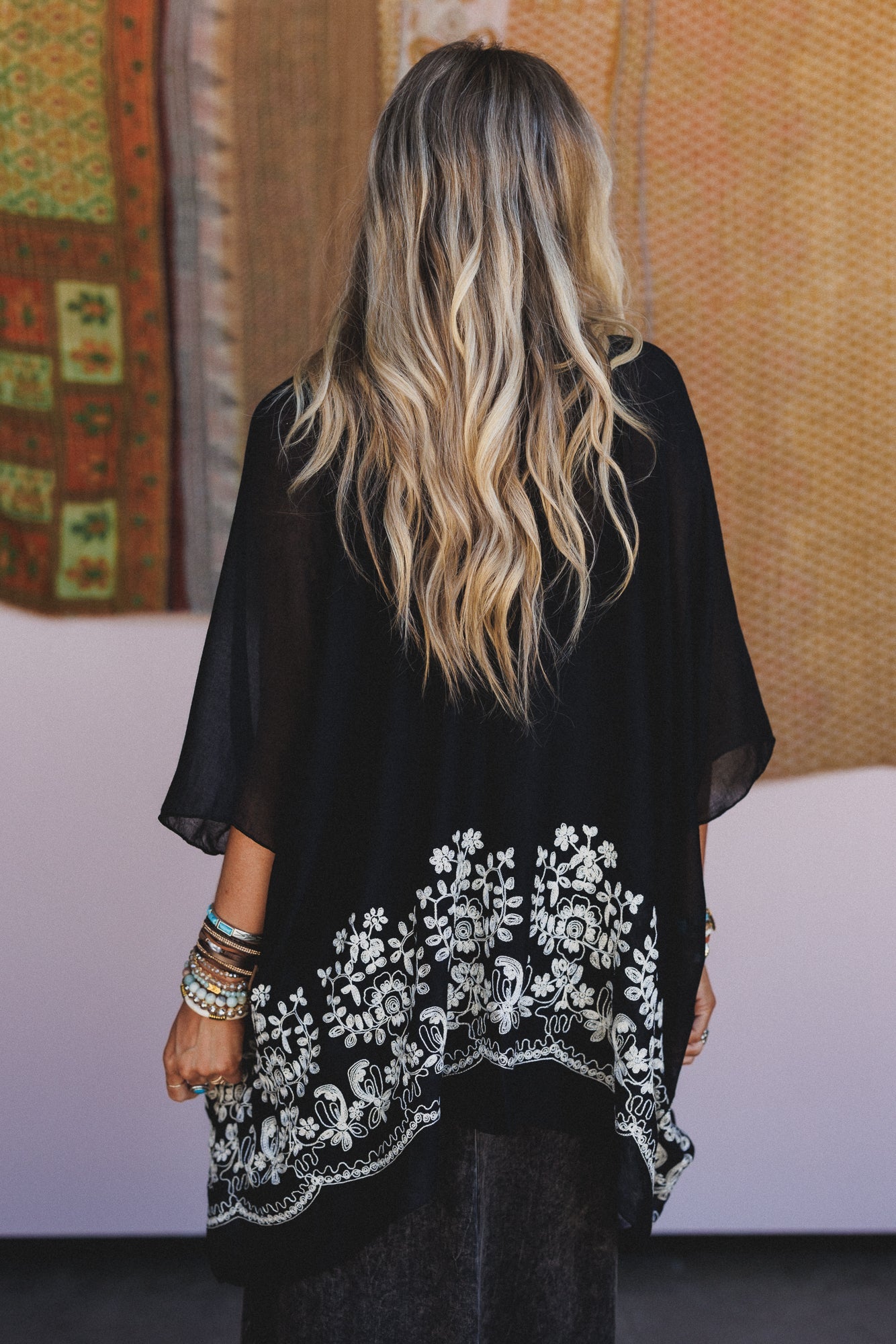 Sunset Fern Kimono - Black