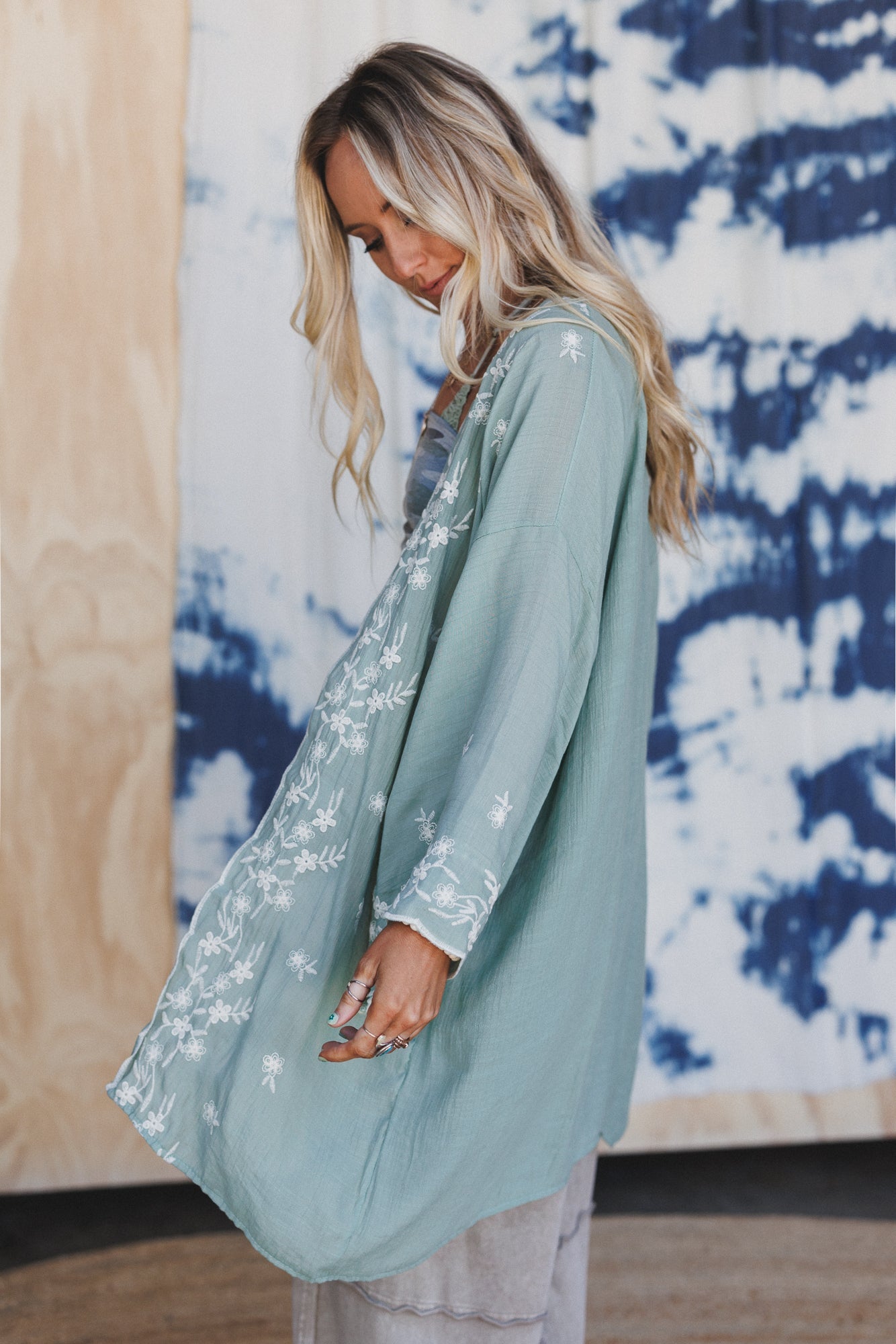 Flower Crowns Embroidered Kimono - Sage