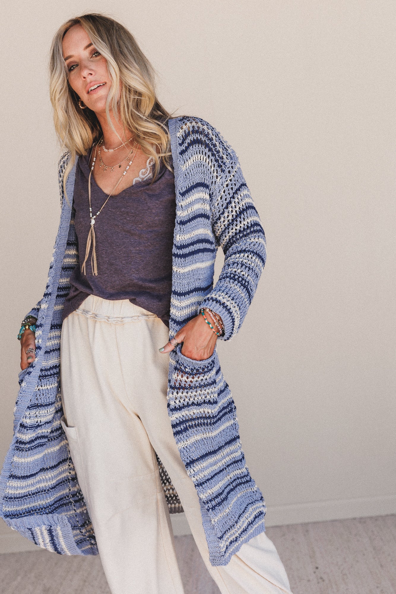 Soul Synced Striped Cardigan - Blue Multi