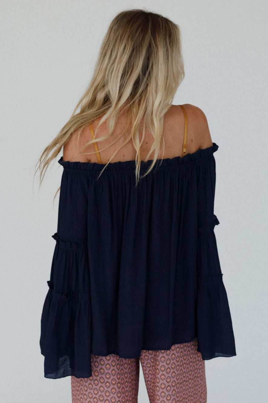 Petal Dancer Bell Sleeve Top - Navy