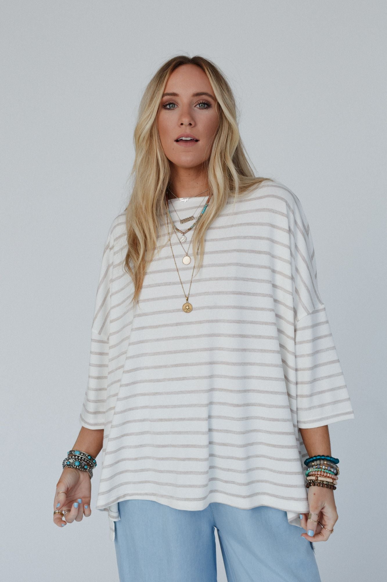The Nest Swaying Stripes Top - Oatmeal