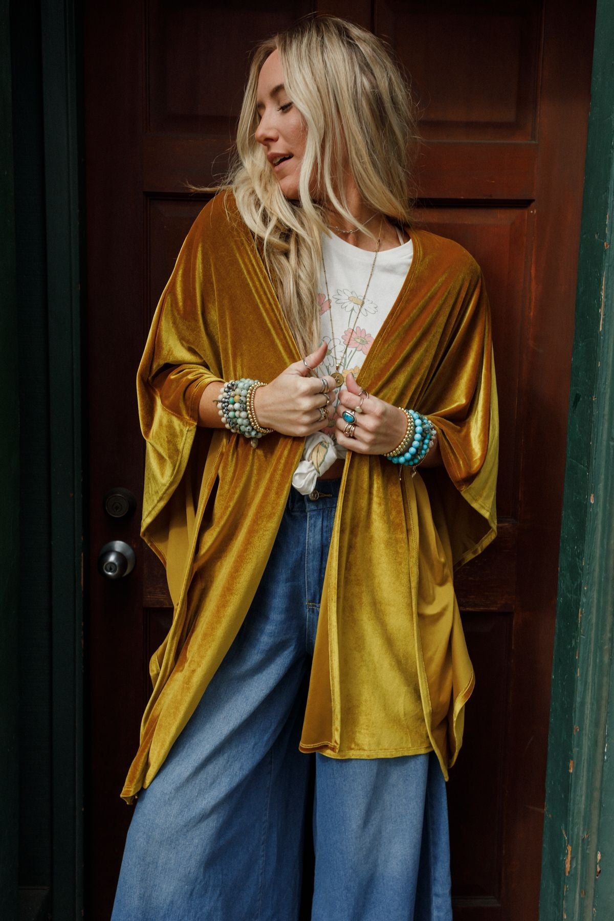 The Nest Savoy Velvet Kimono - Marigold