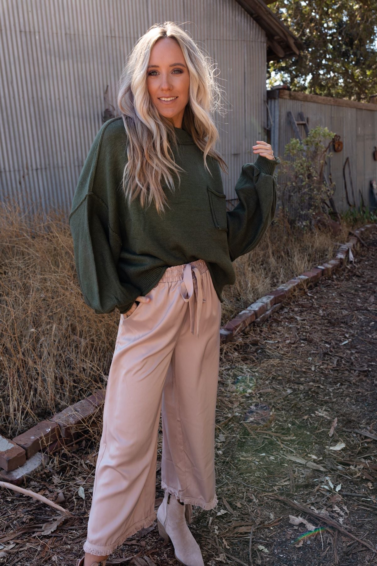 Fireside Talks Balloon Sleeve Sweater - Olive
