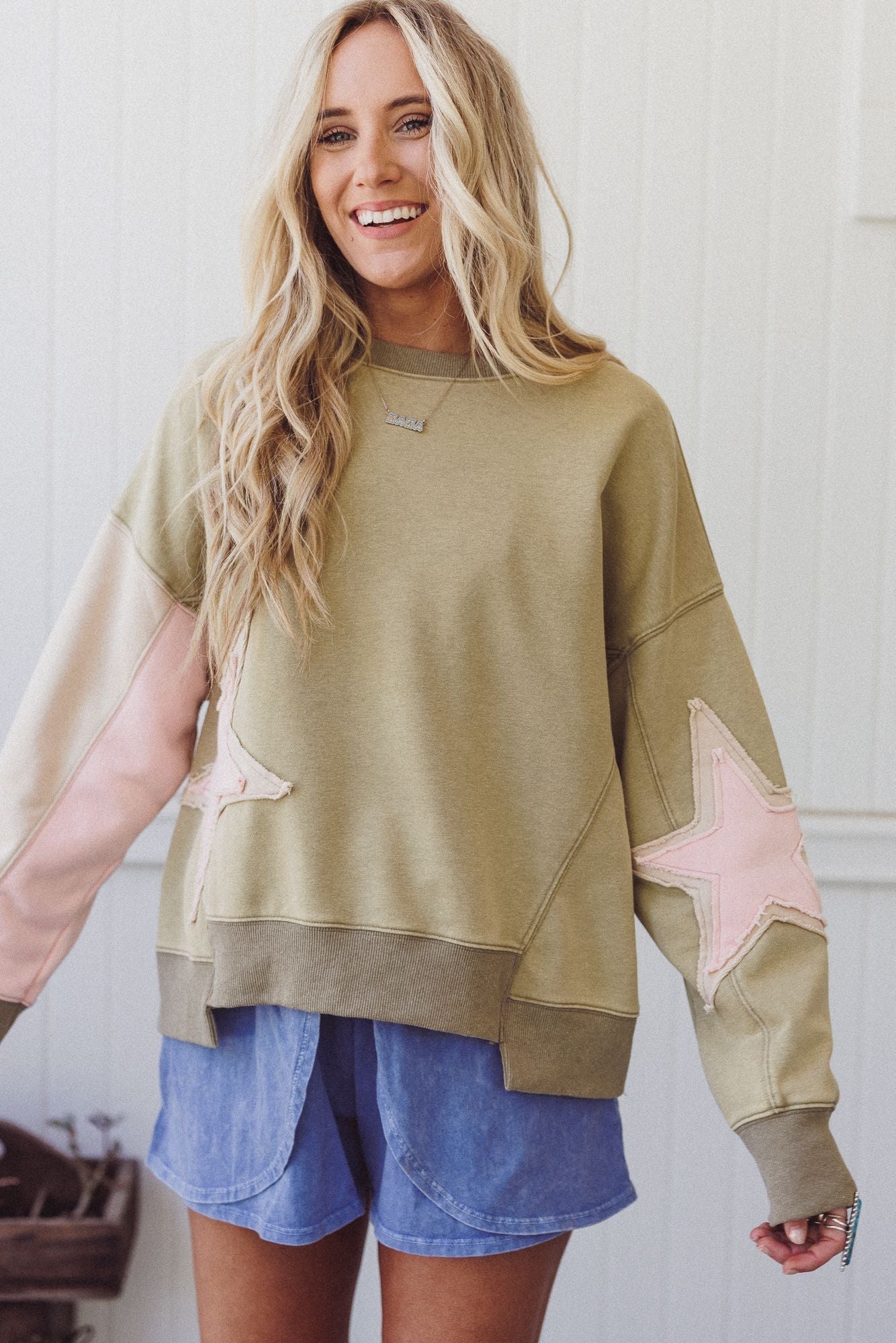 Starlit Soul Patchwork Pullover - Olive