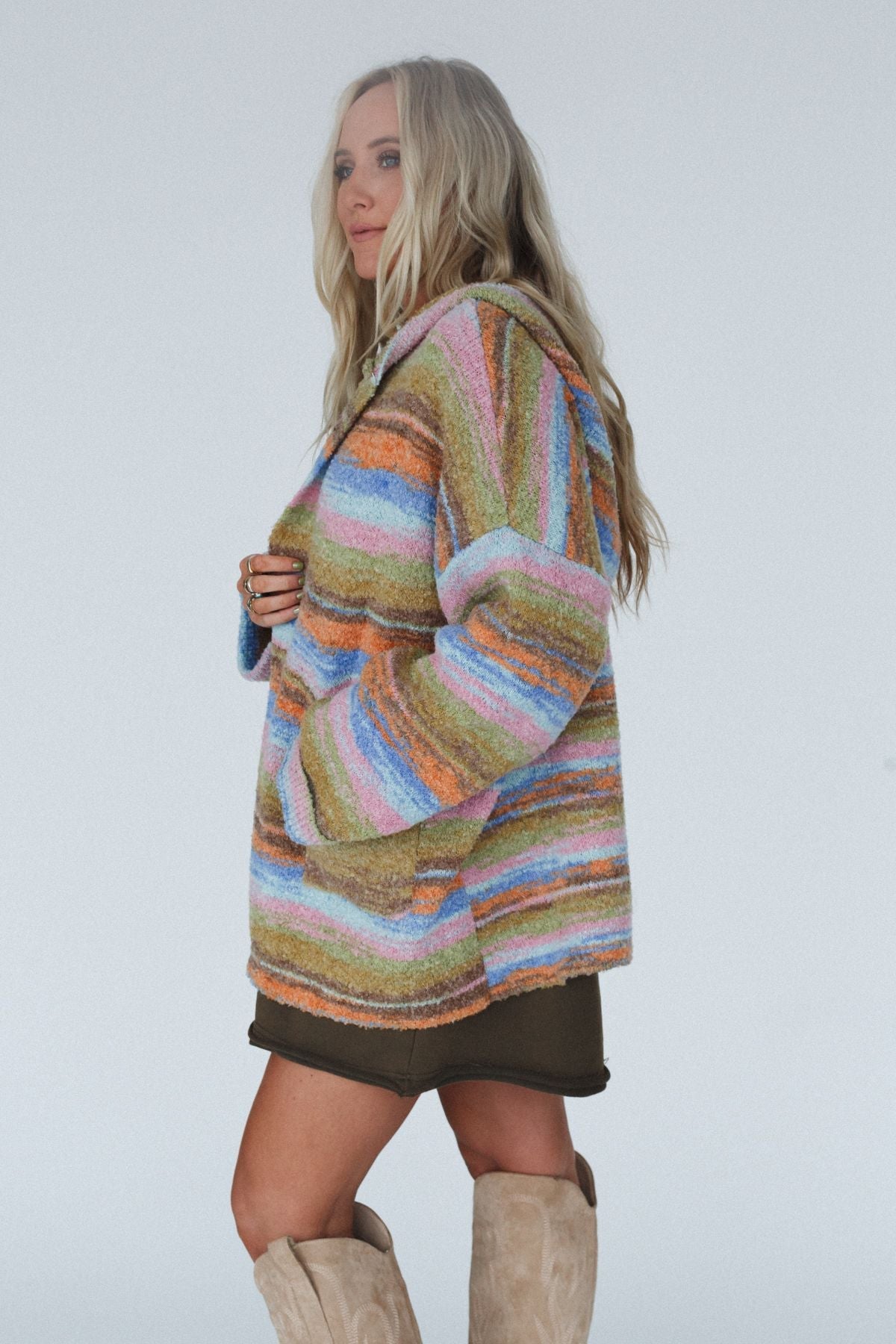 Shanae Striped Hoodie Cardigan - Blue Multi