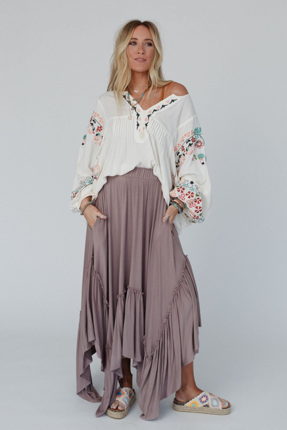 Frida Embroidered Dolman Sleeve Top - Ivory